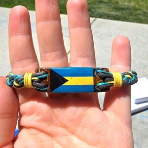 Bahamas Flag Leather Braided Braceket